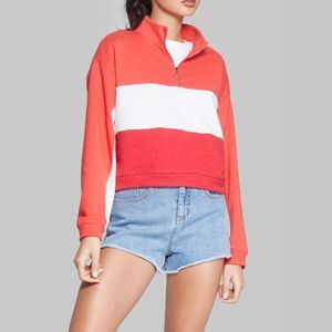 NEW Retro Quarter Zip Color Blocked Sweatshirt